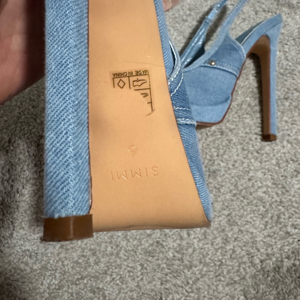 Pointed-Toe Denim Slingback Heels - Blue - Picture 6 of 6
